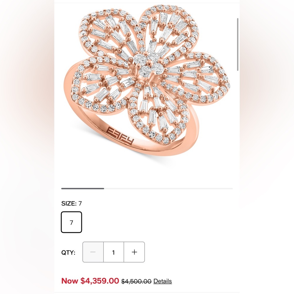 Diamond Round & Baguette Flower Ring (3/4 ct. t.w.) in 14k Rose Gold Never used